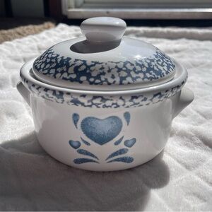Vintage 1990s Corning Corelle Blue Hearts Individual Casserole and Lid small